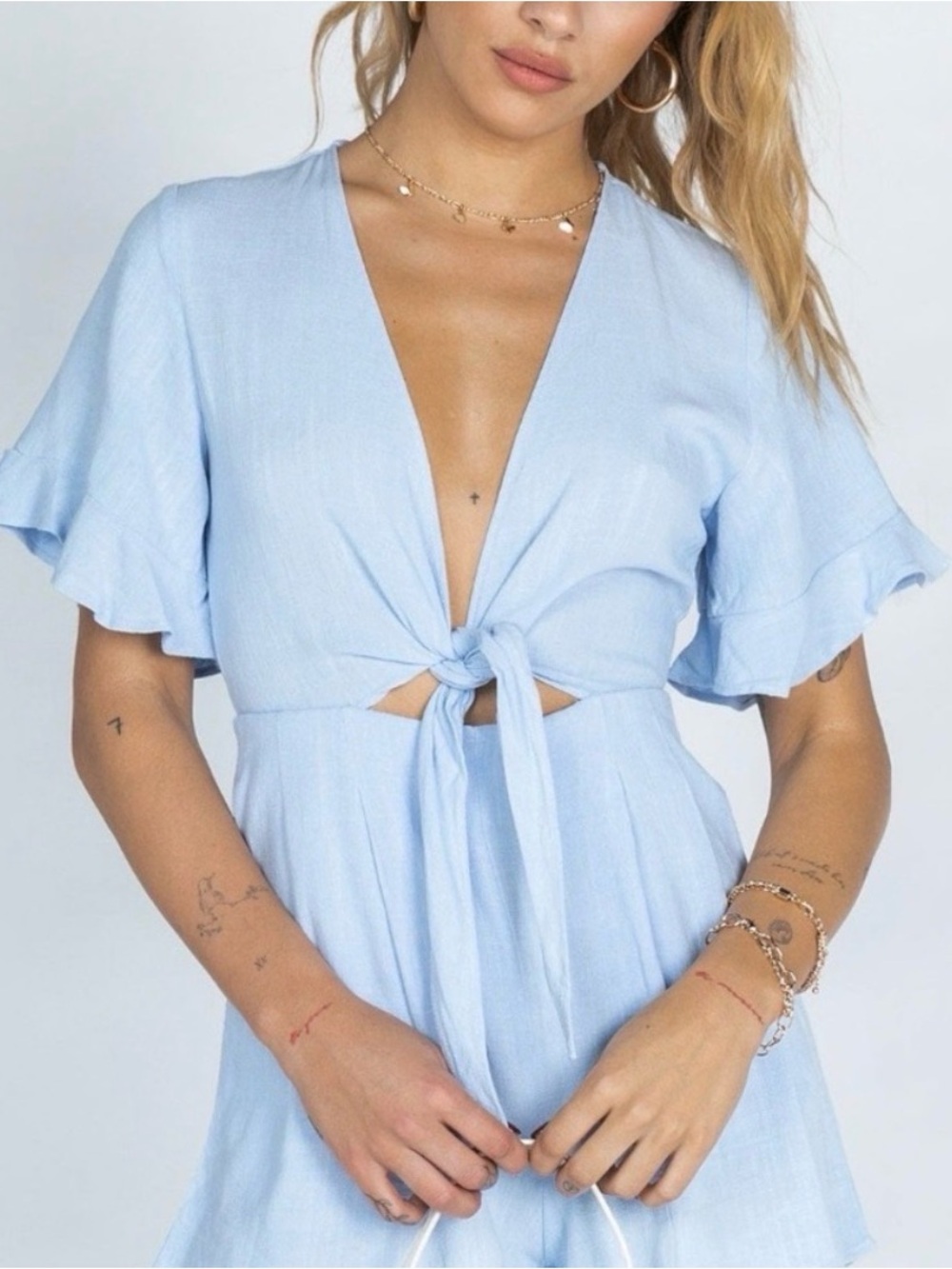 Princess Polly Light Blue Tie-Front Jumpsuit